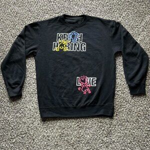 Keith Haring Sweatshirt Mens Large Black Crewneck L/S Streetwear Grunge Artistic